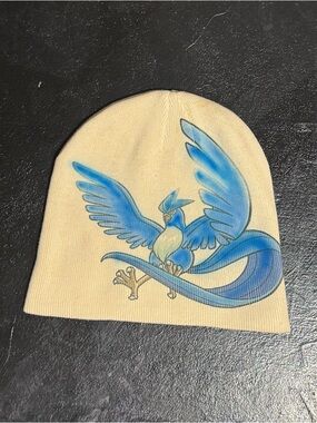 Cream Beanie Hat with Blue Bird Graphic - Cozy Winter Cap